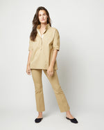 Load image into Gallery viewer, Faye Flare Cropped Pant in Khaki Stretch Sateen
