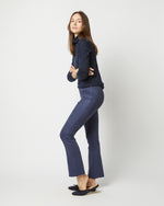 Load image into Gallery viewer, Faye Flare Cropped Seamed Pant in Navy Vegan Suede
