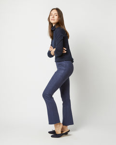 Faye Flare Cropped Seamed Pant in Navy Vegan Suede