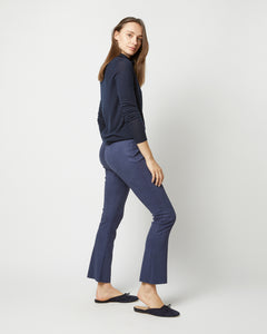 Faye Flare Cropped Seamed Pant in Navy Vegan Suede