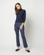 Load image into Gallery viewer, Faye Flare Cropped Seamed Pant in Navy Vegan Suede
