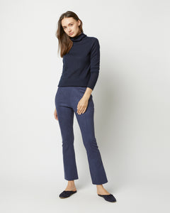 Faye Flare Cropped Seamed Pant in Navy Vegan Suede