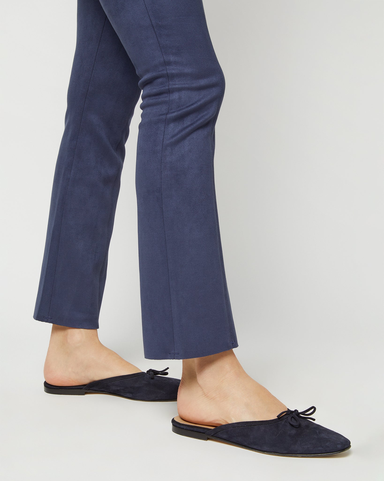 Faye Flare Cropped Seamed Pant in Navy Vegan Suede