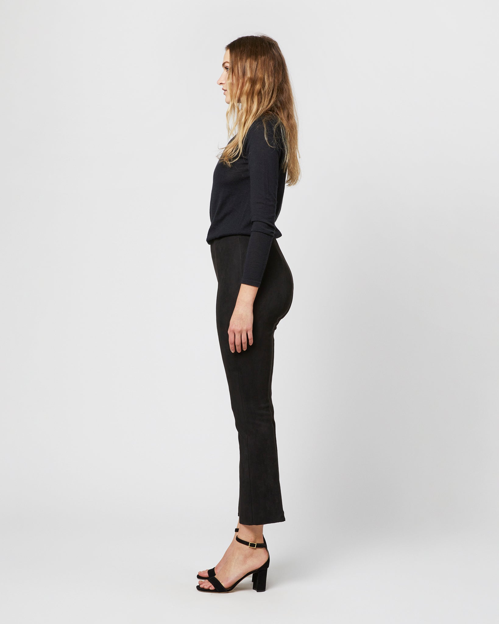 Faye Flare Cropped Seamed Pant in Black Vegan Suede