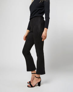 Faye Flare Cropped Seamed Pant in Black Vegan Suede