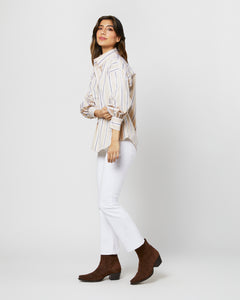 Anaya Popover Shirt in Taupe/White Multi Stripe Poplin