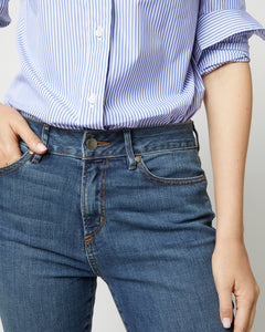 Flare Cropped 5-Pocket Jean in 5-Year Indigo Stretch Denim