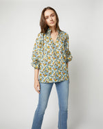 Load image into Gallery viewer, Long-Sleeved Maeve Smocking Top in Blue/Gold Nysa Liberty Fabric
