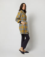Load image into Gallery viewer, Kimono Carina Coat in Blue/Gold Plaid Harris Tweed
