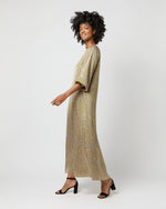 Load image into Gallery viewer, Long-Sleeved Paige Maxi Dress in Gold/Sapphire Sunflower Charmeuse
