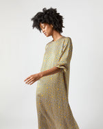 Load image into Gallery viewer, Long-Sleeved Paige Maxi Dress in Gold/Sapphire Sunflower Charmeuse
