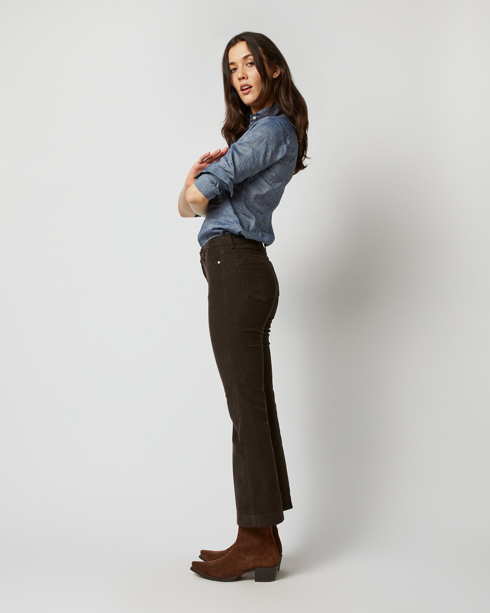 Kendall Flare 5-Pocket Pant in Chocolate Stretch Cord