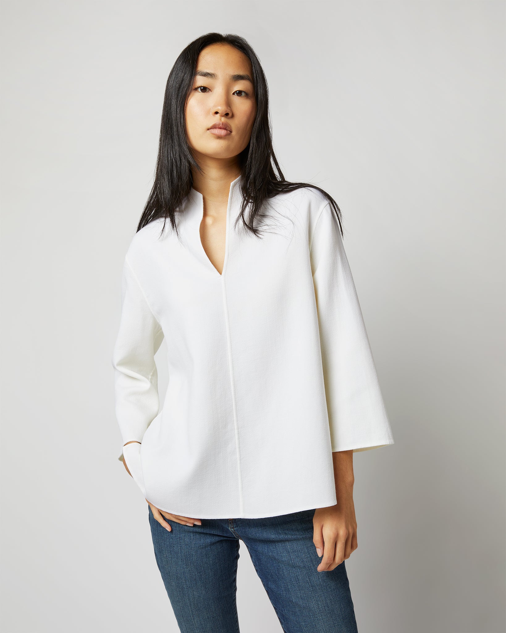 Camilla Top in Ivory Double-Weave Wool