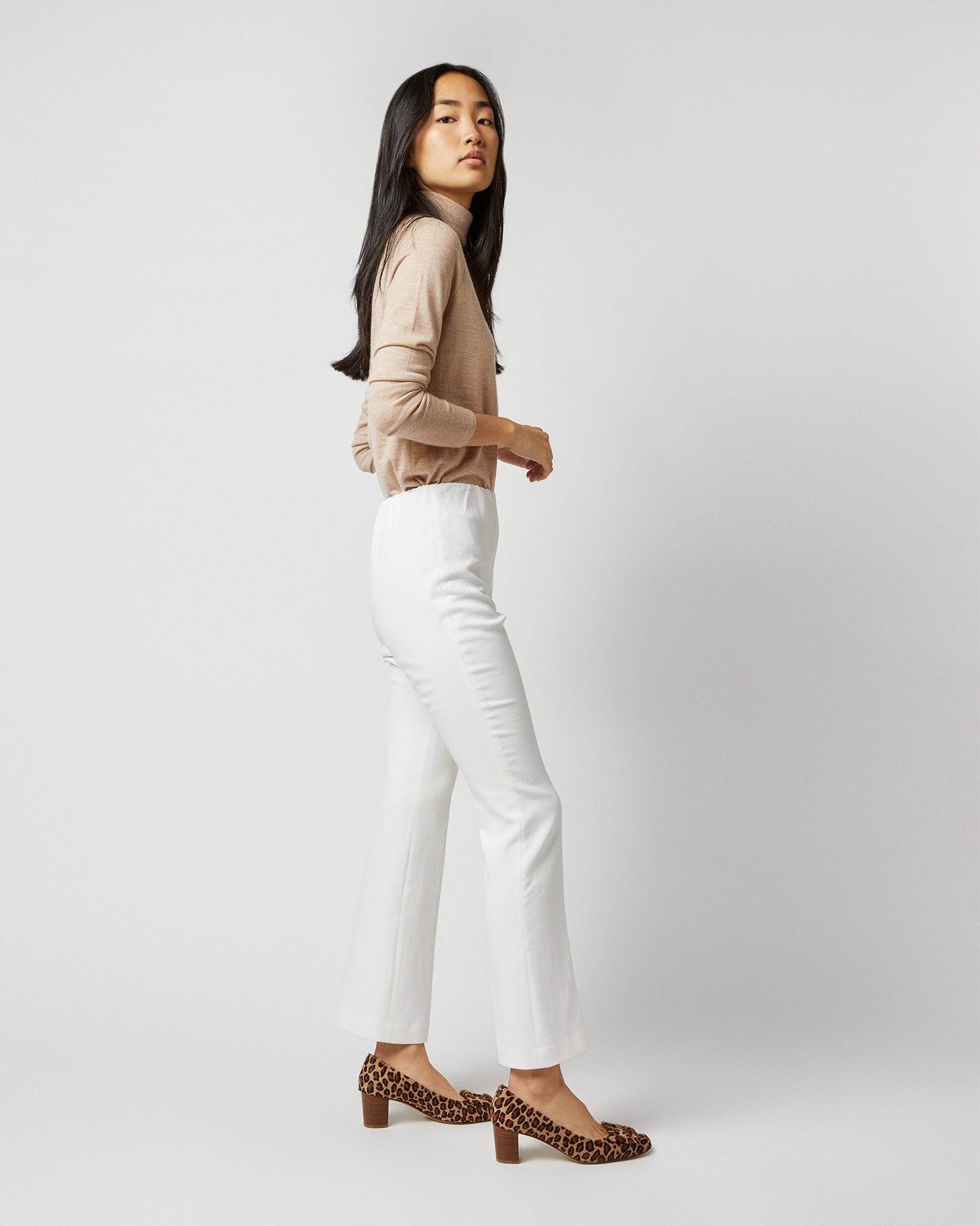 Faye Flare Cropped Pant in Ivory Double-Weave Wool