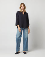 Load image into Gallery viewer, Camilla Top in Navy Double-Weave Wool
