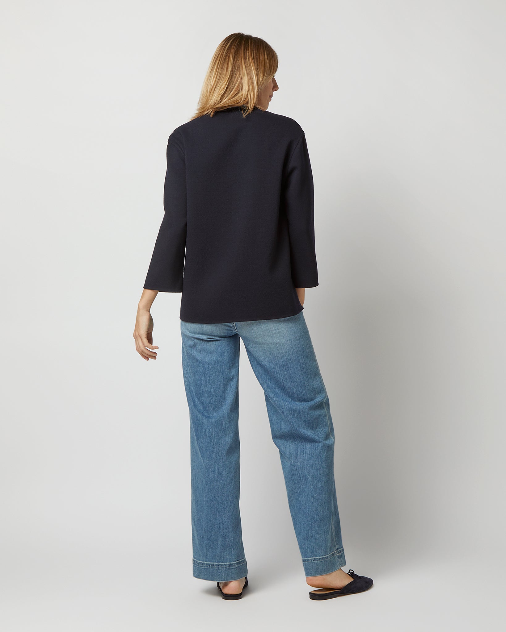Camilla Top in Navy Double-Weave Wool