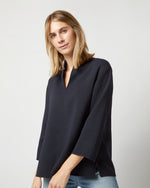 Load image into Gallery viewer, Camilla Top in Navy Double-Weave Wool
