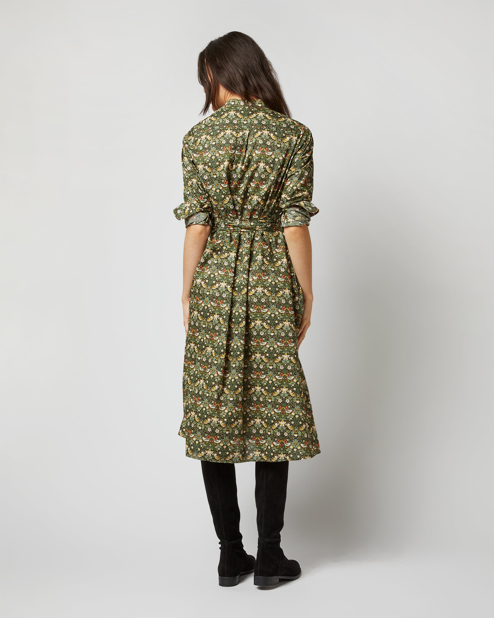 Long-Sleeved Gianna Dress in Hunter Multi Strawberry Thief Liberty Fabric