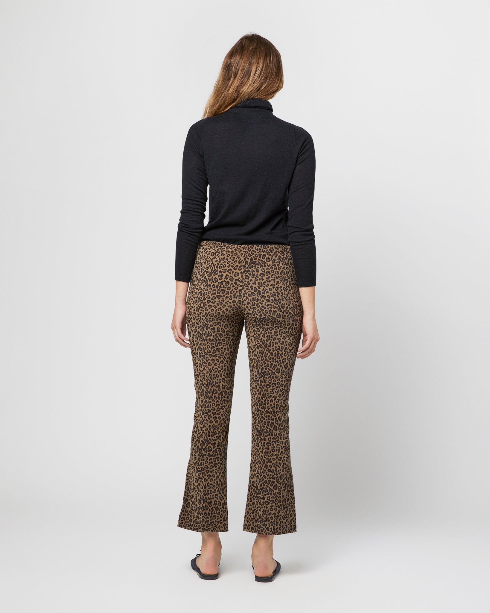 Faye Flare Cropped Pant in Olive Leopard