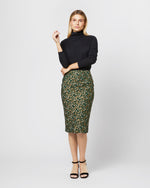 Load image into Gallery viewer, Pull-On Skirt in Hunter/Gold Floral Jacquard
