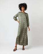 Load image into Gallery viewer, Long-Sleeved Paige Maxi Dress in Hunter/Gold Moon Flower Liberty Fabric Silk
