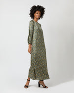 Load image into Gallery viewer, Long-Sleeved Paige Maxi Dress in Hunter/Gold Moon Flower Liberty Fabric Silk

