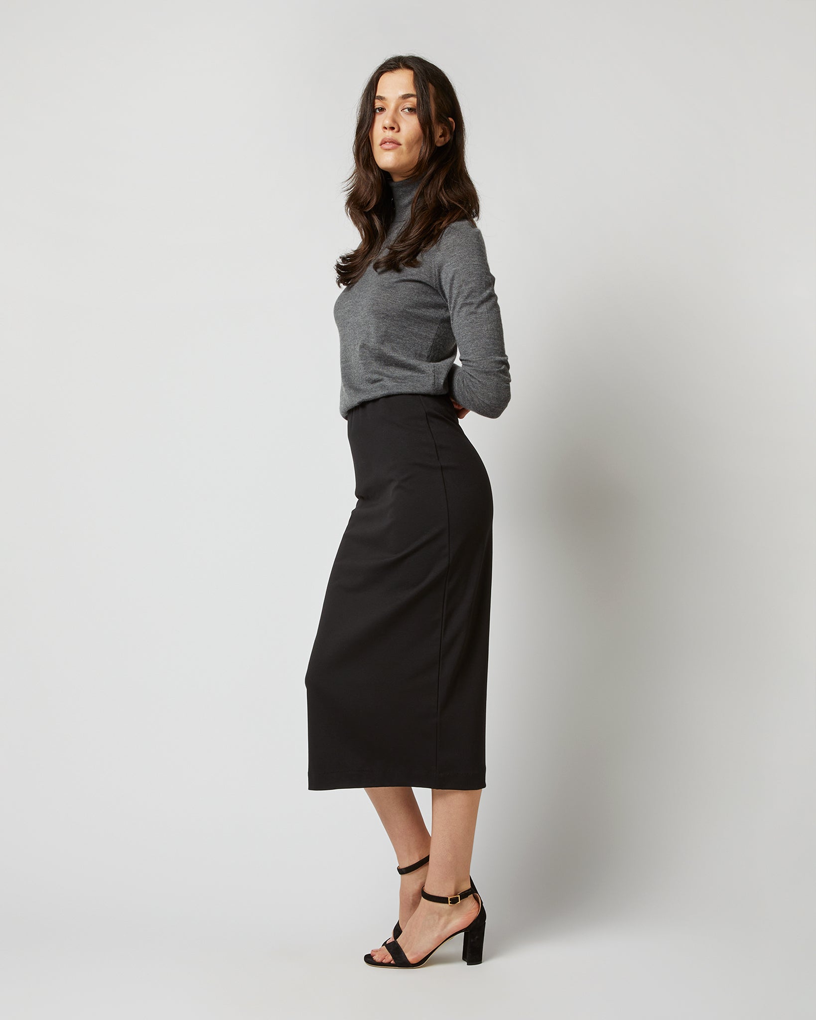 Long Pull-On Skirt in Black Ponte Knit | Shop Ann Mashburn