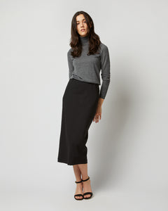 Long Pull-On Skirt in Black Ponte Knit