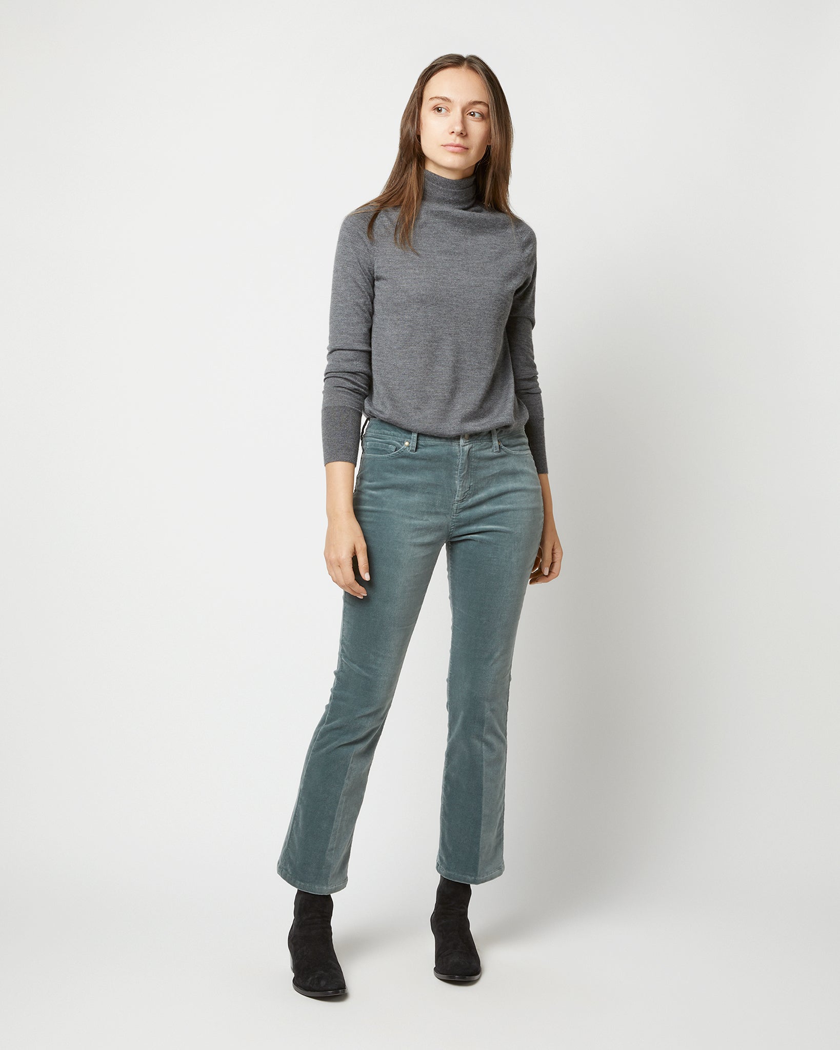 Flare Cropped 5-Pocket Jean in Lovat Stretch Velveteen | Shop Ann