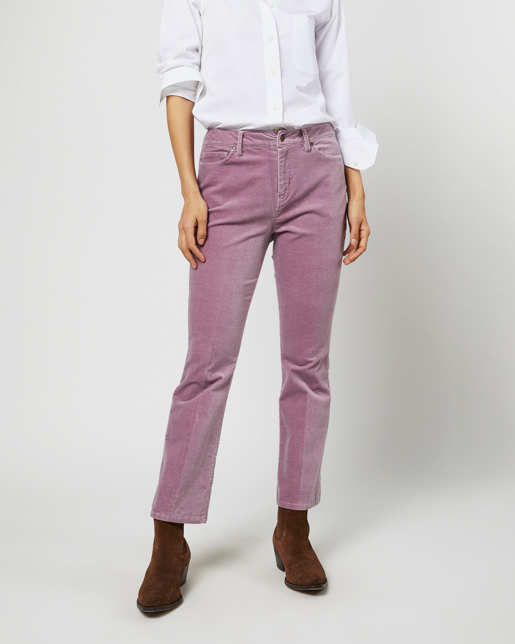 Flare Cropped 5-Pocket Jean in Lavender Stretch Velveteen