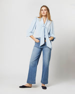 Load image into Gallery viewer, Helene Tie-Neck Blouse in Pale Blue Silk Crepe de Chine

