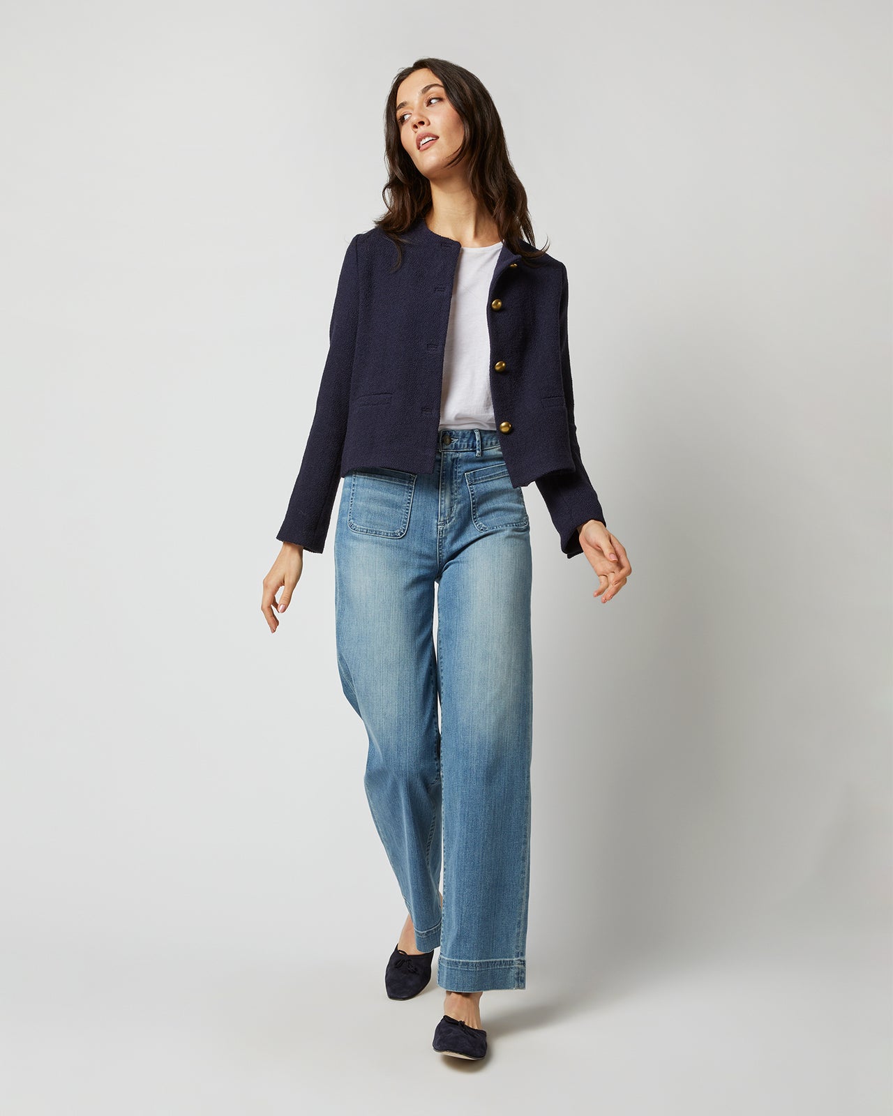 Megan Cardigan Jacket in Navy Bouclé Tweed | Shop Ann Mashburn