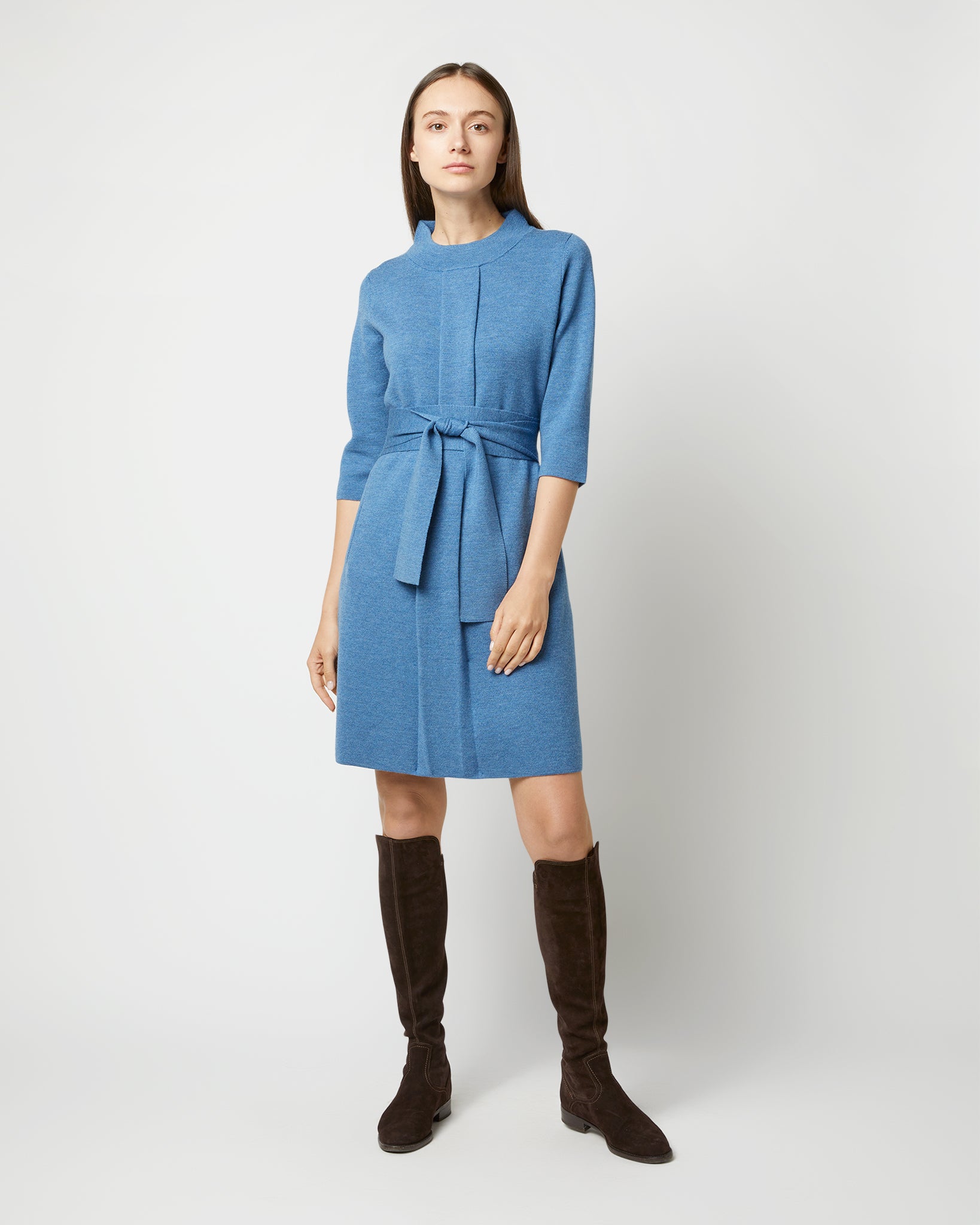Felice Dress in Mid Heather Blue Merino Wool