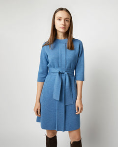 Felice Dress in Mid Heather Blue Merino Wool