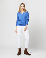 Load image into Gallery viewer, Cydney Boyfriend V-Neck Sweater in Bright Blue Cashmere
