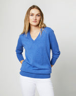 Load image into Gallery viewer, Cydney Boyfriend V-Neck Sweater in Bright Blue Cashmere

