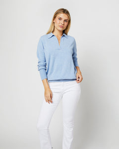 Cydney Johnny-Collar Sweater in Pale Heather Blue Cashmere
