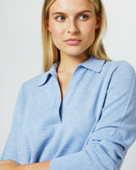 Load image into Gallery viewer, Cydney Johnny-Collar Sweater in Pale Heather Blue Cashmere
