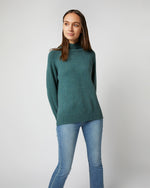 Load image into Gallery viewer, Marie Funnel-Neck Sweater in Heather Pine Cashmere
