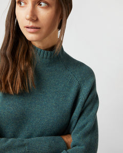 Marie Funnel-Neck Sweater in Heather Pine Cashmere