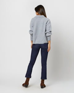 Blaire Johnny-Collar Shaker Sweater in Heather Grey Cashmere