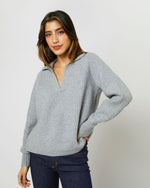 Load image into Gallery viewer, Blaire Johnny-Collar Shaker Sweater in Heather Grey Cashmere
