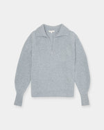 Load image into Gallery viewer, Blaire Johnny-Collar Shaker Sweater in Heather Grey Cashmere
