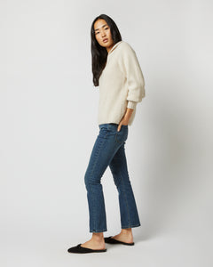 Blaire Johnny-Collar Shaker Sweater in Wheat Cashmere