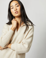 Load image into Gallery viewer, Blaire Johnny-Collar Shaker Sweater in Wheat Cashmere
