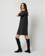 Load image into Gallery viewer, Rowan Short-Sleeved Funnel-Neck Dress in Heather Coal Merino Wool
