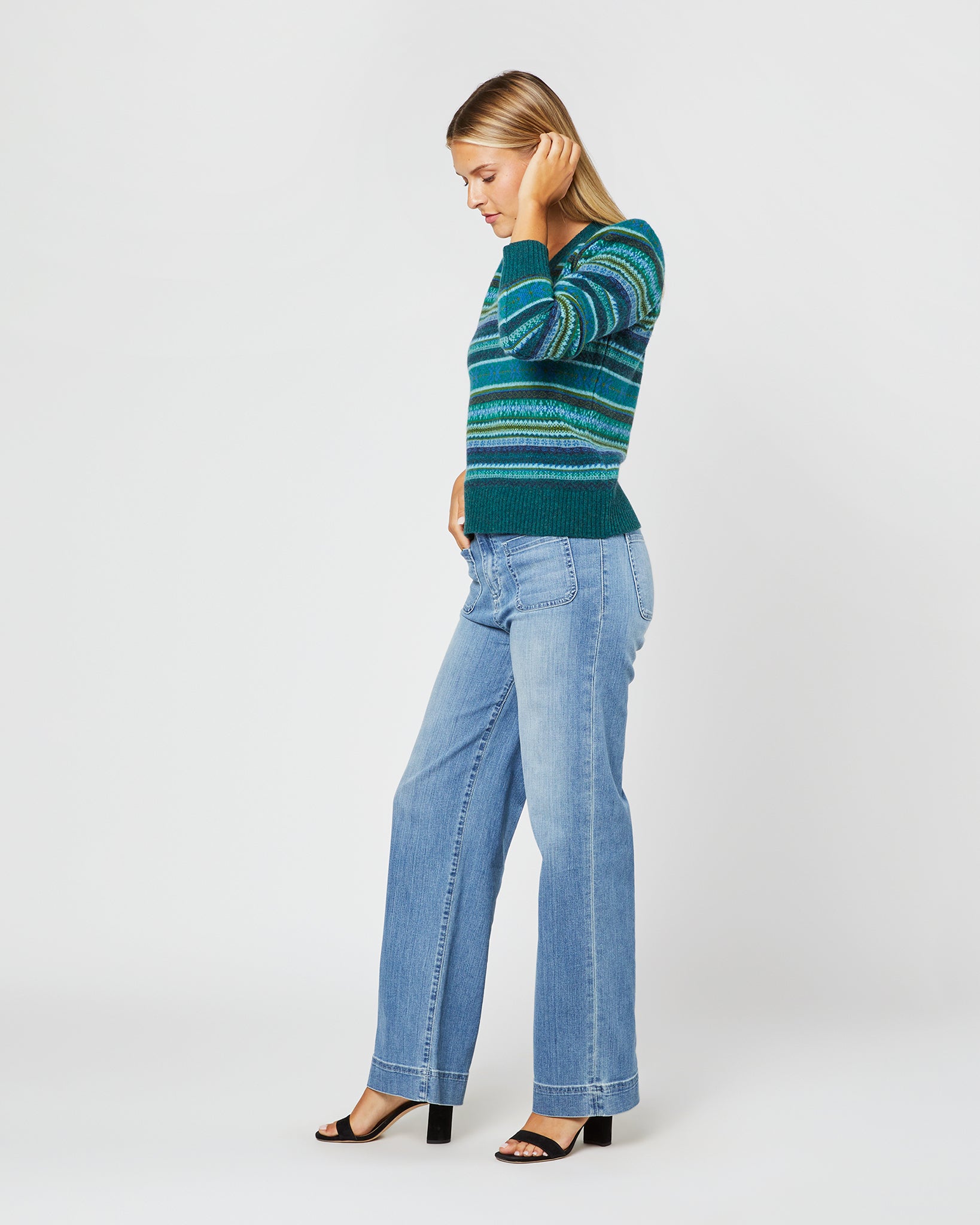 Giselle Fairisle Sweater in Cedar/Blue Multi Merino Wool