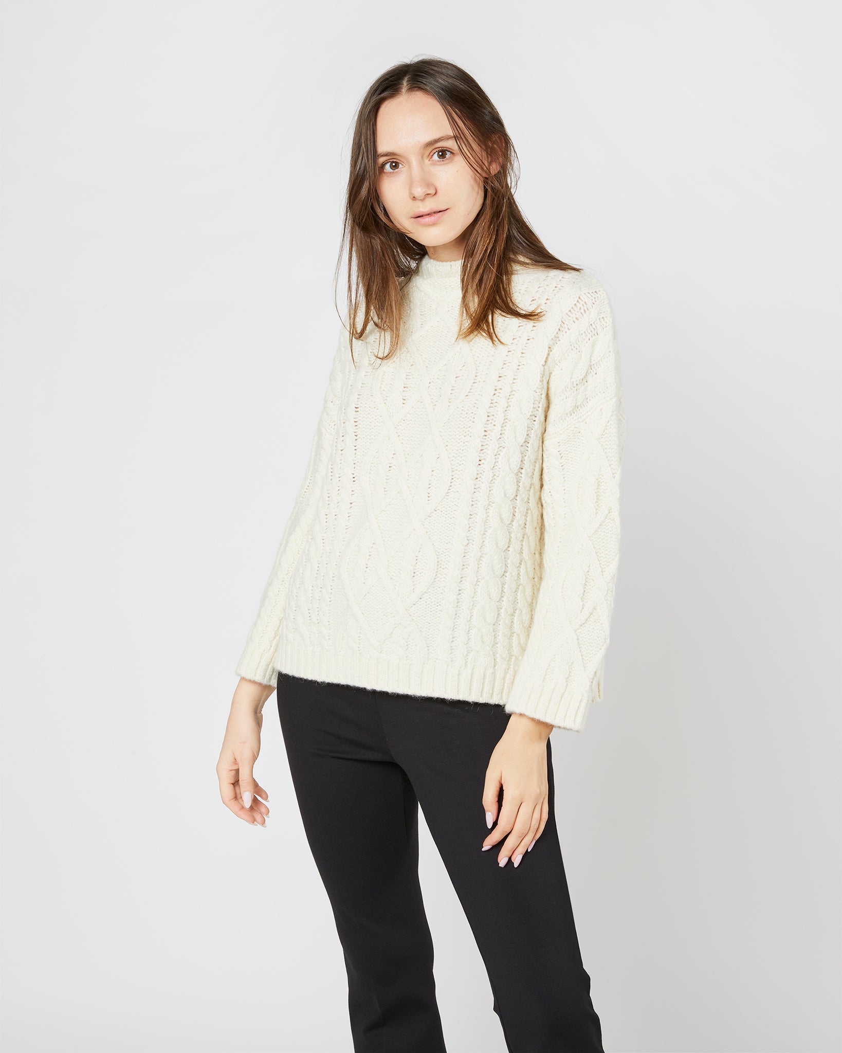 Jocelyn Aran Sweater in Ivory Wool/Baby Alpaca Blend