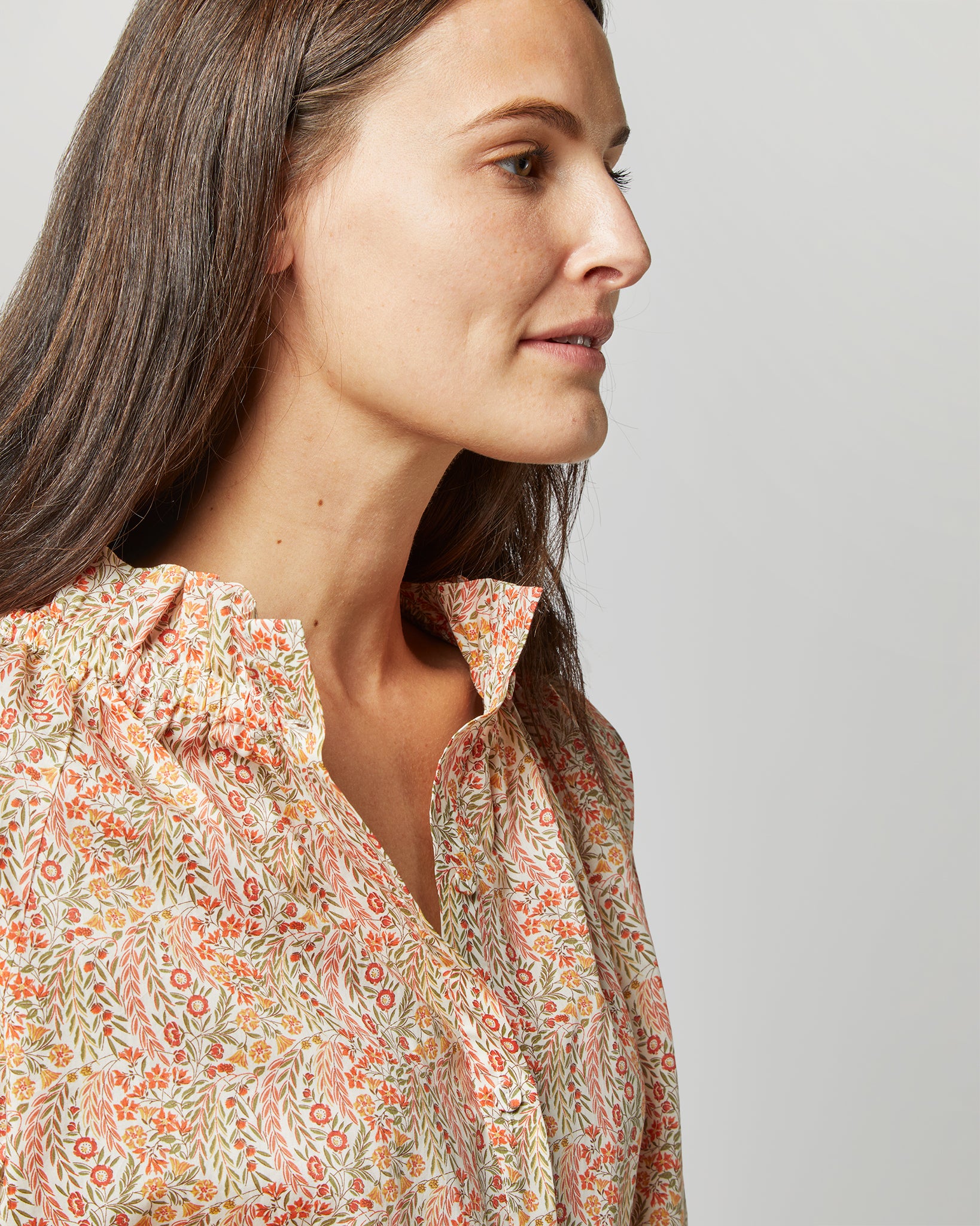 Button-Front Kamille Blouse in Orange Multi Naiad Liberty Fabric