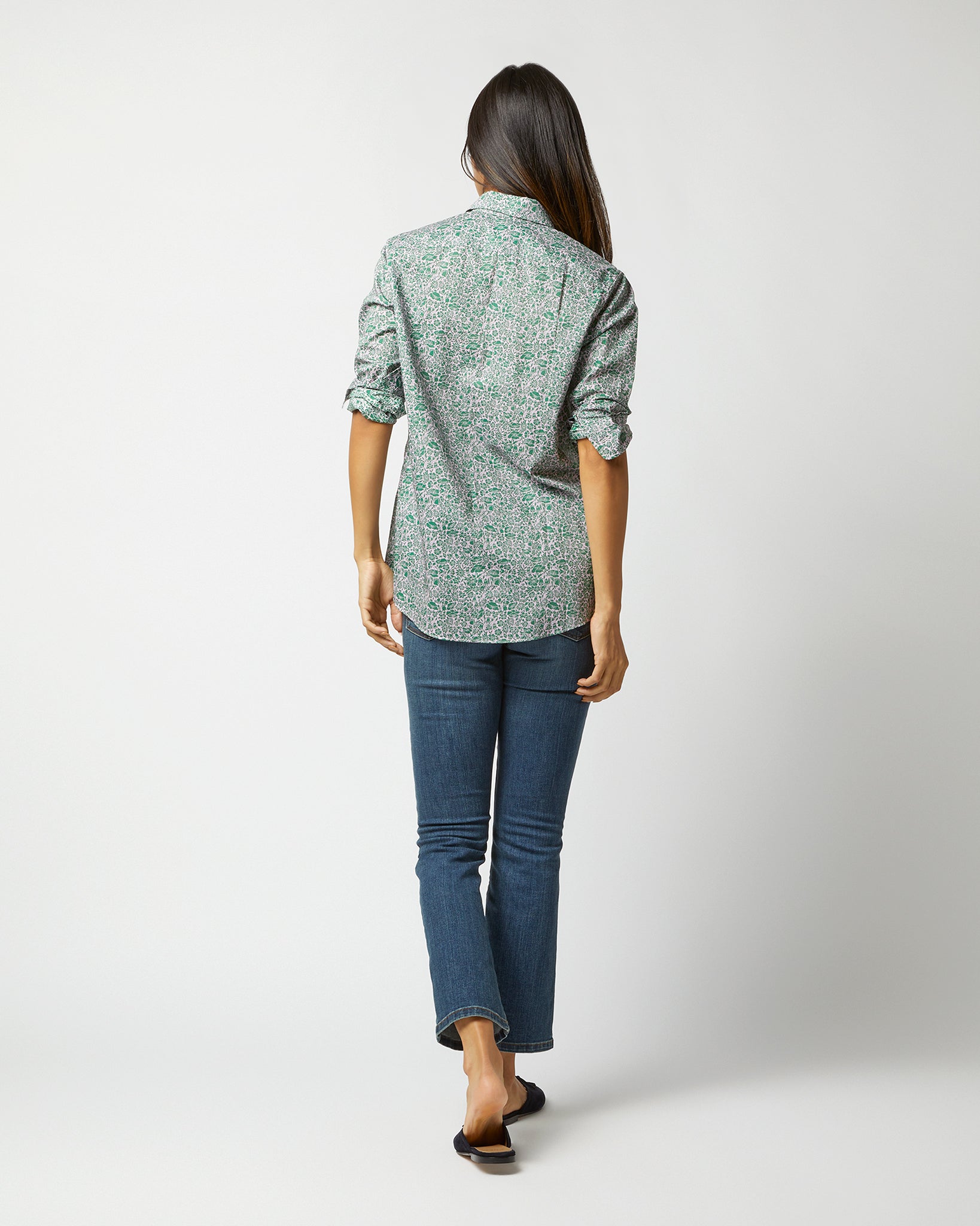 Tomboy Popover Shirt in Green/Rose Poppy Day Liberty Fabric